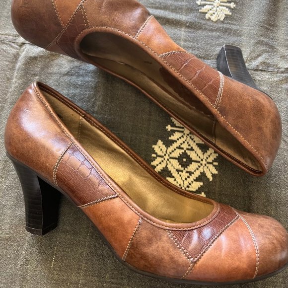 Madden Girl Danceer Pump Heels‎ Faux Leather Brown Patchwork Women’s Size 8.5 - Picture 2 of 9